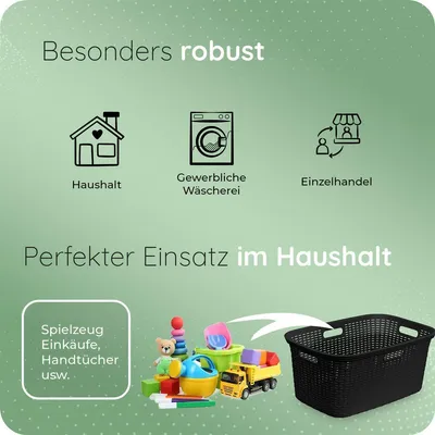 Produktbild von Novaliv Sparset 6x Rattan Wäschekorb mit 4 Griffen 40L Schwarz, Wäschebox Set Wäscheeimer Wäschebehälter für Bad Wäsche Schmutzwäsche, Wäschekörbe Haushalt Zubehör Wäschetonne Sammler