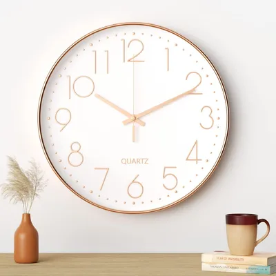 Moderne Wanduhr, 30 cm, rund, Kunststoff, Schwarz/Weiß-Gold, leise