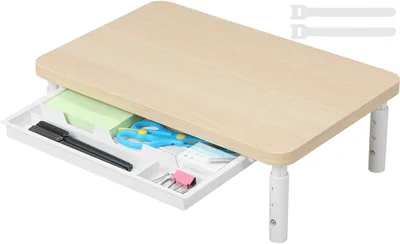 Image de Support d'écran de bureau support ordinateur portable - 3 hauteurs 11, 13, 15 cm - Avec tiroir de rangement - Plastique - Jusqu'à 20 kg