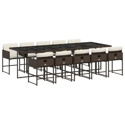Produktbild von 11-tlg. Garten-Essgruppe mit Kissen Braun Poly Rattan