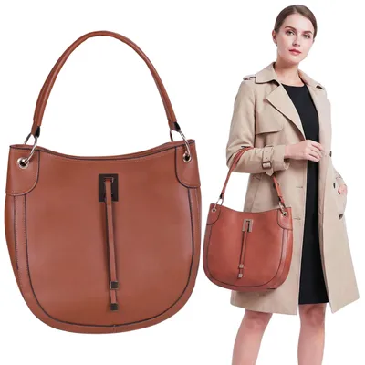 Image de Sac à main marron pour femme, grand sac à bandoulière, élégant sac cabas avec large bandoulière, spacieux