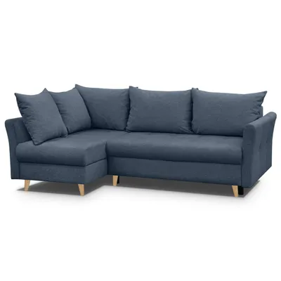 Image de Canapé d'angle scandinave Kosmo - beige, bleu, gris Canapé d'angle avec fonctions de canapé (tissu : gemma 79 - bleu, ottoman : à gauche)