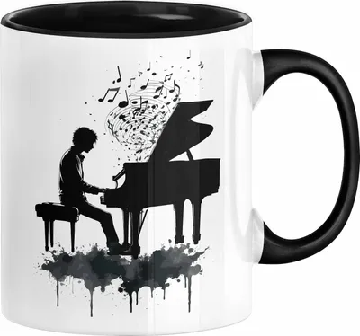 Produktbild von Klavier-Spieler Geschenk Tasse Grafik Piano Spielerin Geschenkidee Becher (Schwarz)