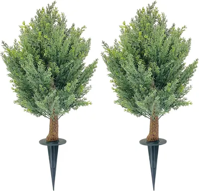 Produktbild von Künstlicher Zypressen-Kugelbusch - Topiary 75 cm - 2er-Set - Mit Erdspießen - Für Außenbereich, Garten - Ohne Beleuchtung