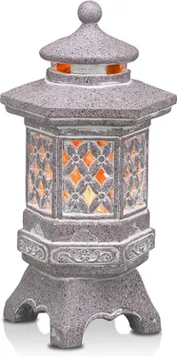 Produktbild von Famanu Gartenlaterne Pagode aus wetterfestem Polyresin - Graue japanische Laterne 32 cm