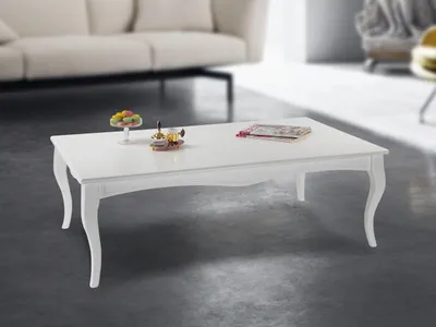 Produktbild von Wohnzimmertisch Couchtisch Beistelltisch im Barockstil Hochglanz MDF Holz 130x80x42 cm weiß rechteckig