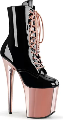 Produktbild von Pleaser | High Heels - Flamingo-1020 - EU 38 - Schwarz/Roségold - Elegante Schnürstiefeletten - Hohe Absätze