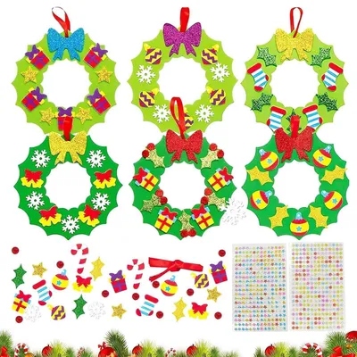 Image de Kit de bricolage Noël, 122 pièces, feutrine, couronne de Noël, DIY, décoration pour enfants, pendentifs