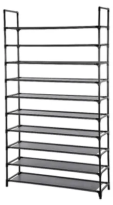 Obrázok produktu pre Regál na topánky – 10-poschodový regál na topánky – na 50 párov topánok – kovová konštrukcia, ABS plast – 176 x 100 x 30 cm – čierny