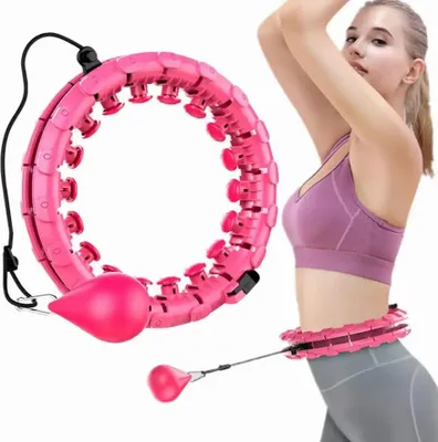 Produktbild von Verstellbarer Gewichteter Rosa Hula Hoop Mit Massager, Smart Hula Hoop, Hula Hoop mit Gewichtsball, Fitness Bauchtrainer Gymnastikreifen