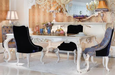 Produktbild von Casa Padrino Luxus Barock Esstisch Weiß / Gold - Handgefertigter Massivholz Esszimmertisch - Möbel im Barockstil - Edel & Prunkvoll