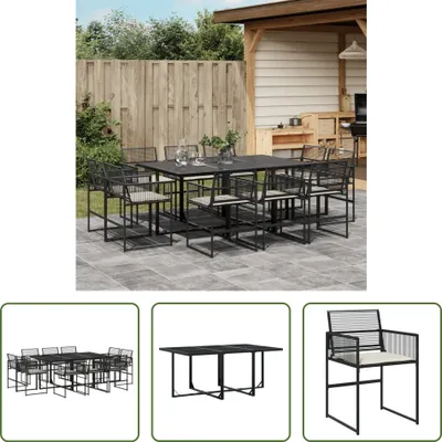 Produktbild von The Living Store 11-tlg. Garten-Essgruppe mit Kissen Schwarz Poly Rattan