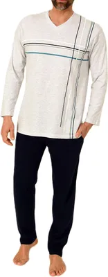 Produktbild von Eleganter Herren Schlafanzug langarm Pyjama mit Frontprint  auch in Übergrössen ; grau-mel. , 48