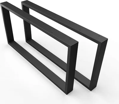 Two black metal table legs are shown against a white background.
