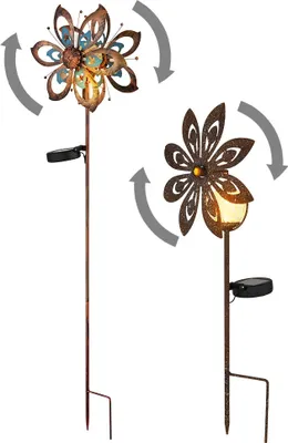 Produktbild von 2x LED Solarleuchte, Windrad, Metall Bruchglas