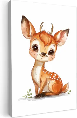 Produktbild von Leinwand Bilder 80x120 cm - Kinder Tiere - Hirsche, Bilder, Wanddeko, Wandbilder Wohnzimmer