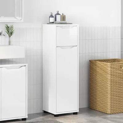 Image de Armoire de salle de bain exclusive, finition blanche haute brillance, dimensions : 30,5 x 30 x 101 cm