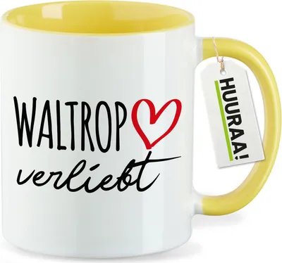 Produktbild von Huuraa Kaffeetasse Waltrop verliebt 330ml Gelb Keramik Kaffeebecher Geschenkidee