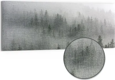 Produktbild von DEQORI Hybrid Leinwand Bild 125x50 cm 'Nebelwaldmystik' Wandbild Glas flach modern