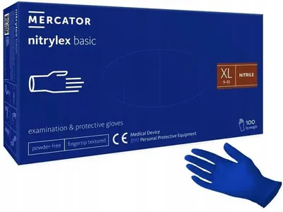 Obrázek produktu pro Nitrilové rukavice Mercator Basic Blue, modré, 100 kusů, velikost XL, jednorázové, ochranné