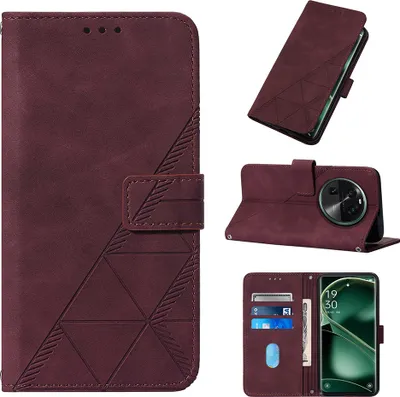 Obrázek produktu pro Flipové kožené pouzdro pro Oppo Find X6 peněženkový design pouzdro s embosováním, držákem karet a stojánkem červené