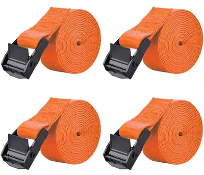 Zdjęcie produktu dla Pasy mocujące, 200 kg udźwigu, szerokość 25 mm, długość 2 m, kolor pomarańczowy, zestaw 4 sztuki