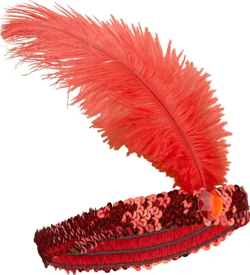 Immagine prodotto di cerchietto anni '20 con paillettes e piume rosse - taglia unica