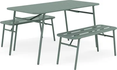 Image de Best Mobilier Ribola - ensemble table et bancs de jardin - 4 personnes - vert , Vert