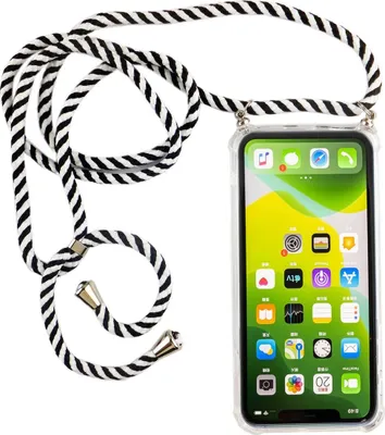 Zdjęcie produktu dla Łańcuszek do telefonu Apple iPhone 11 Pro - naszyjnik na smartfona z paskiem - sznurek z etui do zawieszenia w kolorze czarnym