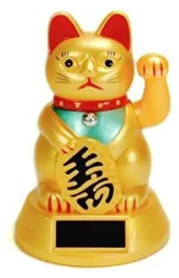 Solar-Glückskatze Maneki Neko, winkend, 13 cm, Gold