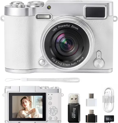 Produktbild von IOUGDSEC Digitalkamera, 1080p-Videoauflösung, 16-facher Digitalzoom, umklappbarer 180°-Bildschirm, tragbare Selfie-Kamera, kompakte Vlogging-Kamera mit 512 GB für Kinder, Anfänger und Jugendliche