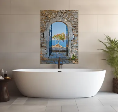 Produktbild von Wallario wasserfestes Poster selbstklebend 70 x 100 cm, Torbogen Toskana, Badezimmerposter Spritzschutz mit Hochglanzoberfläche in Glasoptik