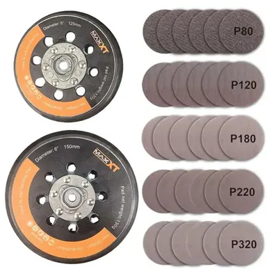 Image de Kit de disques abrasifs pour bois - Accessoires pour ponceuse excentrique - Disque abrasif de 150 mm - 30 pièces. Disques abrasifs velcro de 125 mm - Céramique - Pour ponceuses excentriques