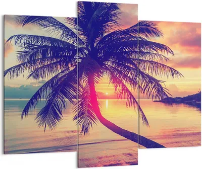 Produktbild von Bild auf Leinwand - Leinwandbild - Meer Strand Palme - 130x100cm - Wand Bild - Wanddeko - Leinwanddruck - Bilder - Kunstdruck - Wanddekoration - Leinwand bilder - Wandkunst - CB130x100-3925