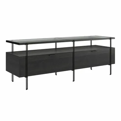 Produktbild von TV-Ständer aus Glas und laminierter Spanplatte Eiche schwarz