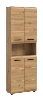Produktbild von Stauraumschrank Bad, mit 4 Türen, 4 Einlegeböden, offenes Fach, Artisan Oak Nachbildung, Höhe 185 cm, furnling Ivy