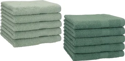 Produktbild von Betz 10 Stück Gästetücher 30x50 cm PREMIUM 100% Baumwolle Set  Farbe: heugrün und tannengrün
