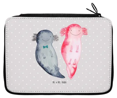 Produktbild von Mr. & Mrs. Panda Federtasche Axolotl Freundin - Grau Pastell - Geschenk, glücklich, Liebe, Schuletui, Etui für Stifte, Bleistiftetui, Valentinstag, Federmäppchen