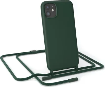 Produktbild von EAZY CASE Handykette Silikon Premium kompatibel mit Apple iPhone 11 Handyhülle mit Umhängeband, Handykordel mit Schutzhülle, Silikonhülle, Hülle mit Band, Kette für Smartphone, Grün