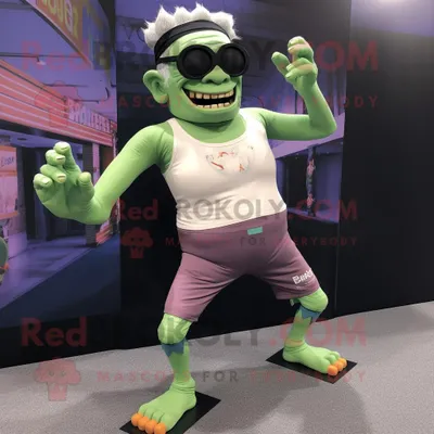 Productafbeelding van Frankenstein S Monster mascotte REDBROKOLY kostuum karakter gekleed met een yogabroek en zonnebril