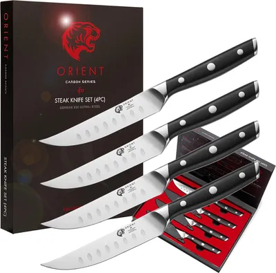 Produktbild von Steakmesserset Orient, Origin Series, 4-teilig, ohne Wellenschliff, aus deutschem Edelstahl X50 Ultra+, Schwarz