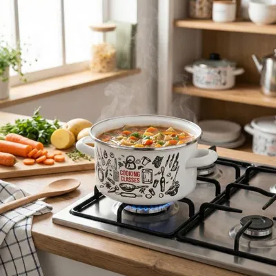 Obrázek produktu pro Bílý smaltovaný hrnec do kuchyně, průměr 18 cm, objem 3 litry