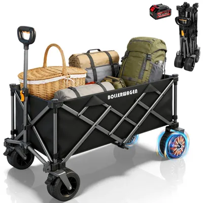 Produktbild von Elektrokarre Bollerwagen 280L 120KG mit 50W bürstenlosem Motor Belastbar Gartenwagen mit 4.0AH Akku, 3 Gang, kompatibel mit Makita 14.4V, Schwarz