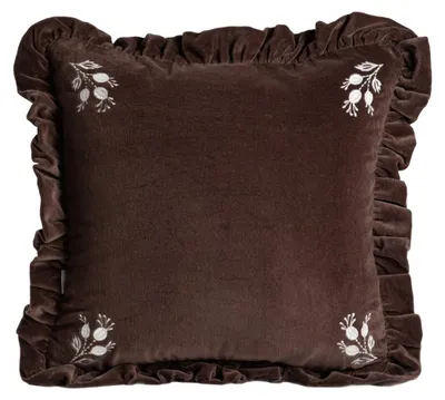Zdjęcie produktu dla HOMLA Poszewka CORIEL bawełniana z haftem i falbanką brązowa 45x45 cm