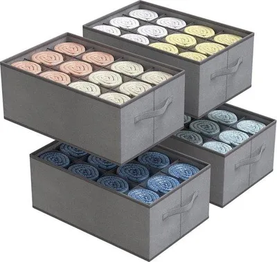Produktbild von Famanu Aufbewahrungsboxen für Schubladen - 12 Fächer faltbare Schubladenteiler mit Griff für die Kleiderorganisation - Jeans, Hosen, T-Shirts, Schals