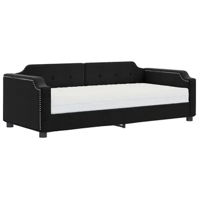 Image de Lit de jour avec matelas noir 100x200 cm tissu