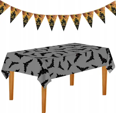Zdjęcie produktu dla Halloweenowy obrus w nietoperze 220x130 cm z flagami