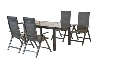 Produktbild von Merxx Taviano Gartenmöbel Set 5tlg., 4 Klappsessel, Ausziehtisch 140 (200) x 90 cm - Aluminium/Textil
