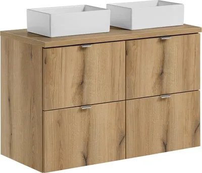 Produktbild von Badmöbel Set NOVA 100 cm mit 2 Waschbecken EICHE Matt Soft-Close