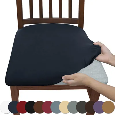 Immagine prodotto di Set di 4 coprisedia AIORBER, in seta di latte, coprisedia elasticizzato, coprisgabello, copricuscino per sedia, coprisedia per casa, blu navy